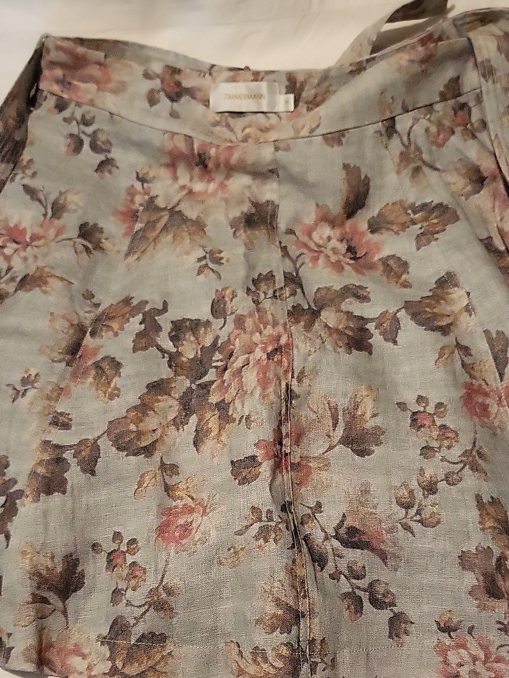 Zimmermann Sage Green Floral-Trim Pants